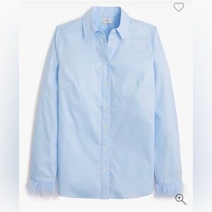 J. Crew Blue Feather-trimmed button-up shirt in signature fit.